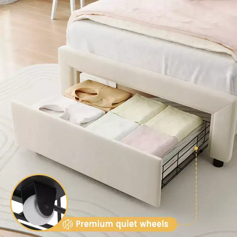 Cadre de lit double en velours COZONY avec tête de lit réglable, lit plateforme de princesse avec lattes en bois, aucun sommier tapissier requis