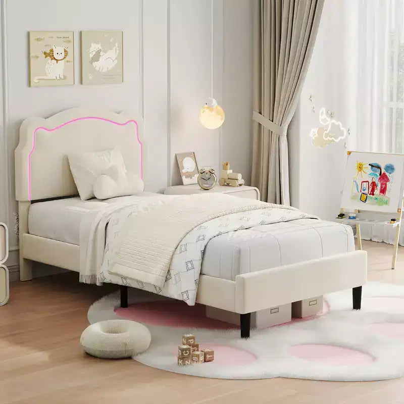 Cadre de lit double en velours COZONY avec tête de lit réglable, lit plateforme de princesse avec lattes en bois, aucun sommier tapissier requis