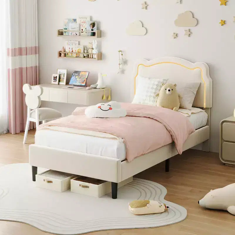 Cadre de lit double en velours COZONY avec tête de lit réglable, lit plateforme de princesse avec lattes en bois, aucun sommier tapissier requis