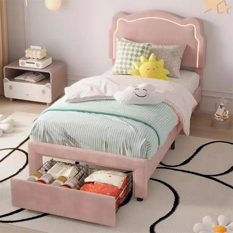 Cadre de lit double en velours COZONY avec tête de lit réglable, lit plateforme de princesse avec lattes en bois, aucun sommier tapissier requis