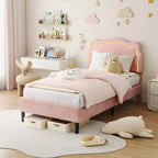 Cadre de lit double en velours COZONY avec tête de lit réglable, lit plateforme de princesse avec lattes en bois, aucun sommier tapissier requis