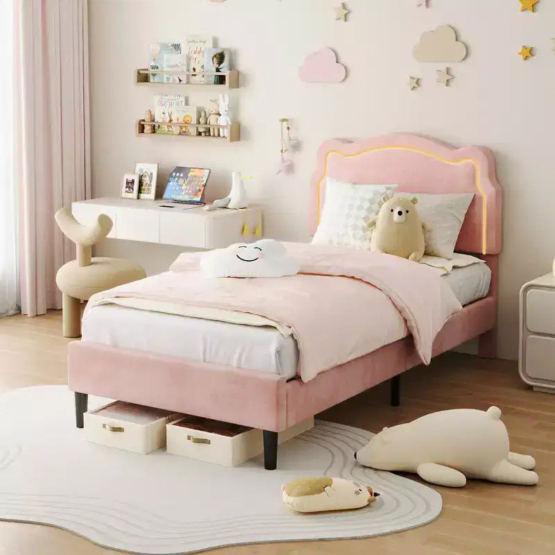 Cadre de lit double en velours COZONY avec tête de lit réglable, lit plateforme de princesse avec lattes en bois, aucun sommier tapissier requis