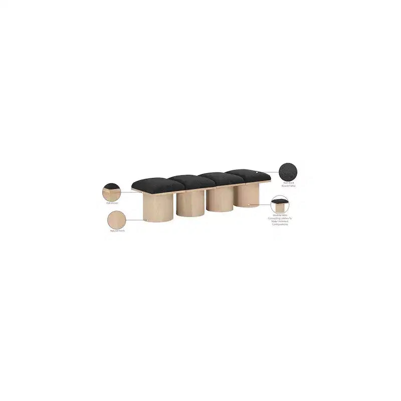Banc Meridian Furniture Pavilion en tissu bouclé noir