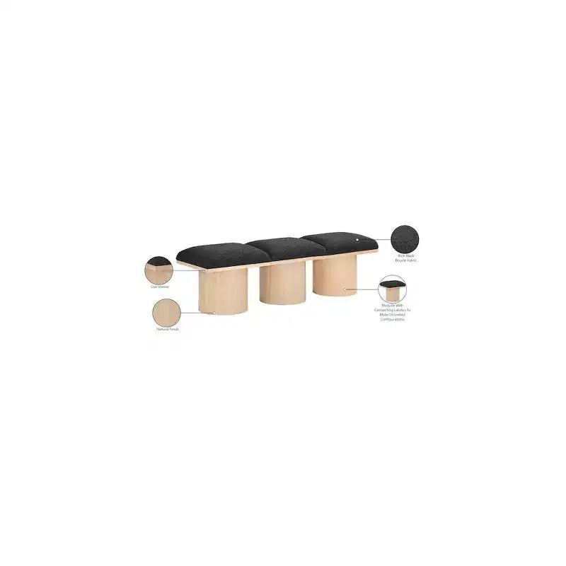 Banc Meridian Furniture Pavilion en tissu bouclé noir