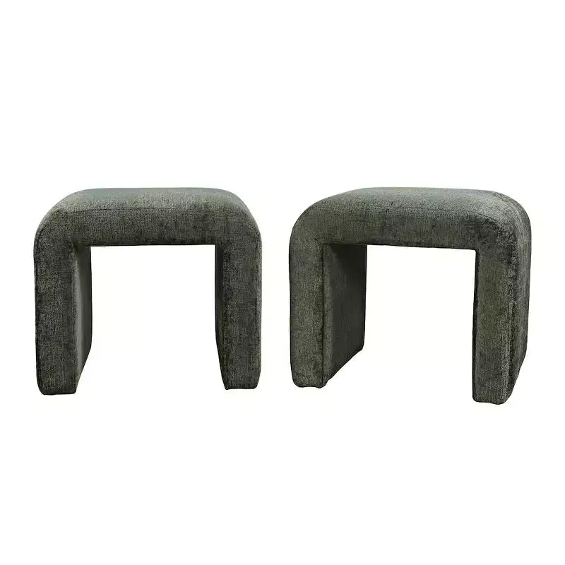 Jofran, Banc ottoman jacquard rembourré incurvé moderne à petite cascade - Ensemble de 2