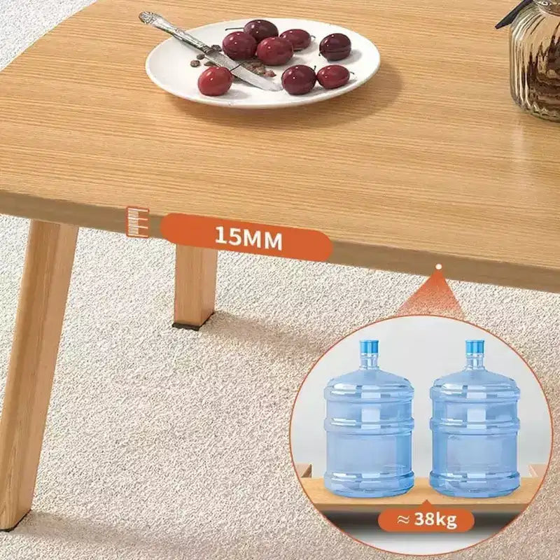 Table basse pliable Acekool, finition bois, design pliant peu encombrant, 80x50x44 cm, rangement facile, grain de bois