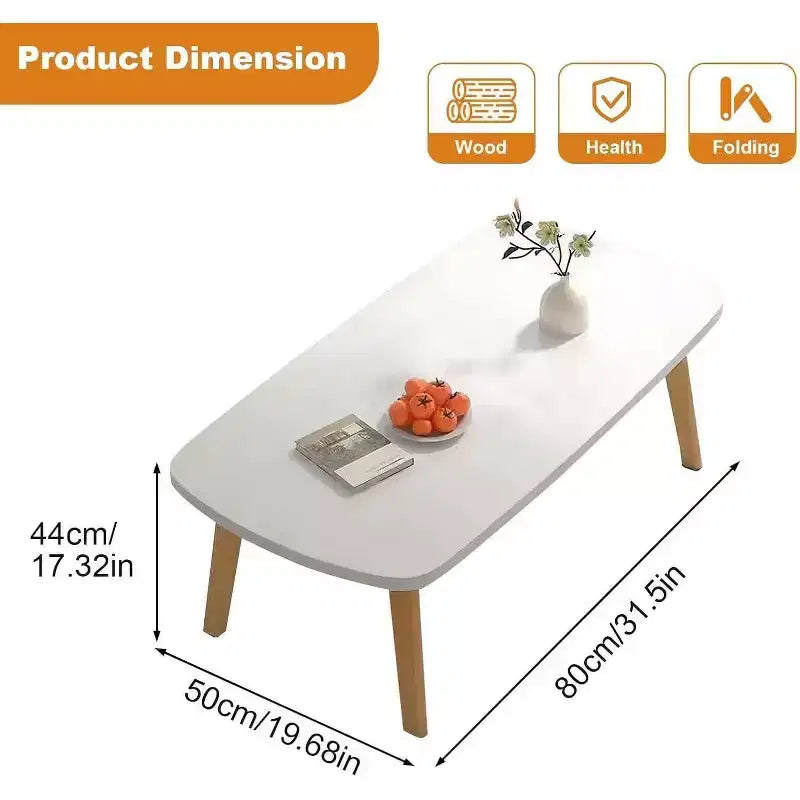 Table basse pliable Acekool, finition bois, design pliant peu encombrant, 80x50x44 cm, rangement facile, grain de bois