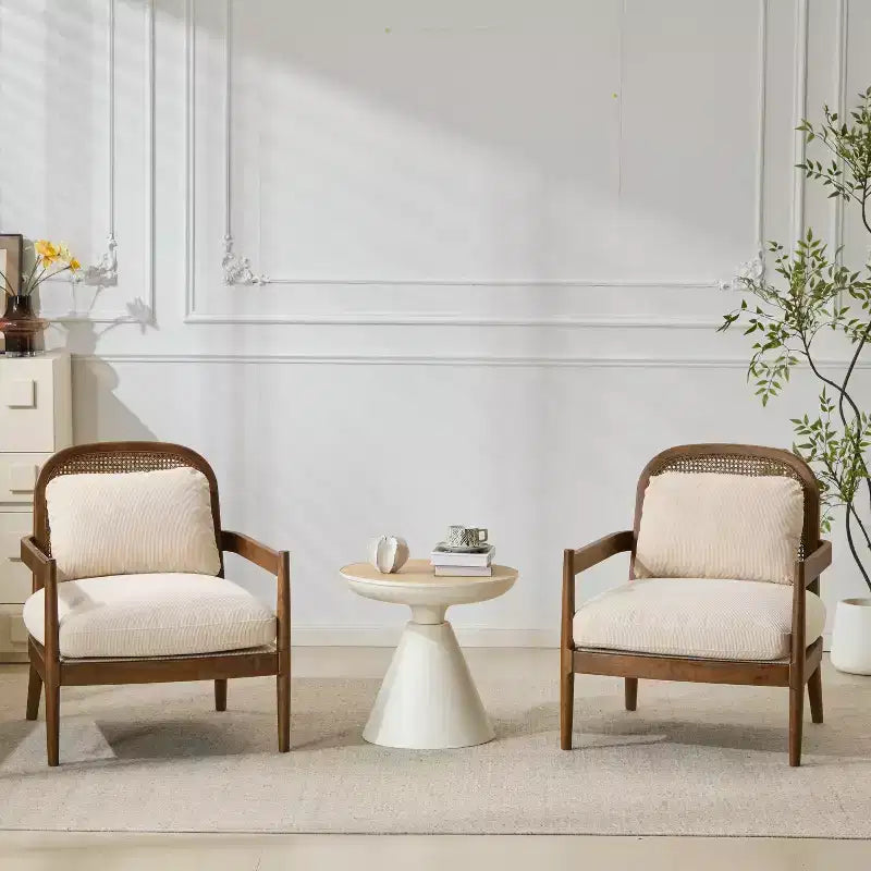 Christopher Knight Home Zuka, Chaises de salle à manger modernes du milieu du siècle en rotin et bois avec coussins (Lot de 2)