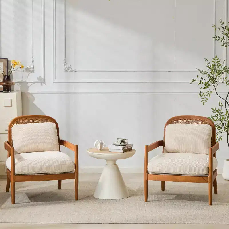 Christopher Knight Home Zuka, Chaises de salle à manger modernes du milieu du siècle en rotin et bois avec coussins (Lot de 2)