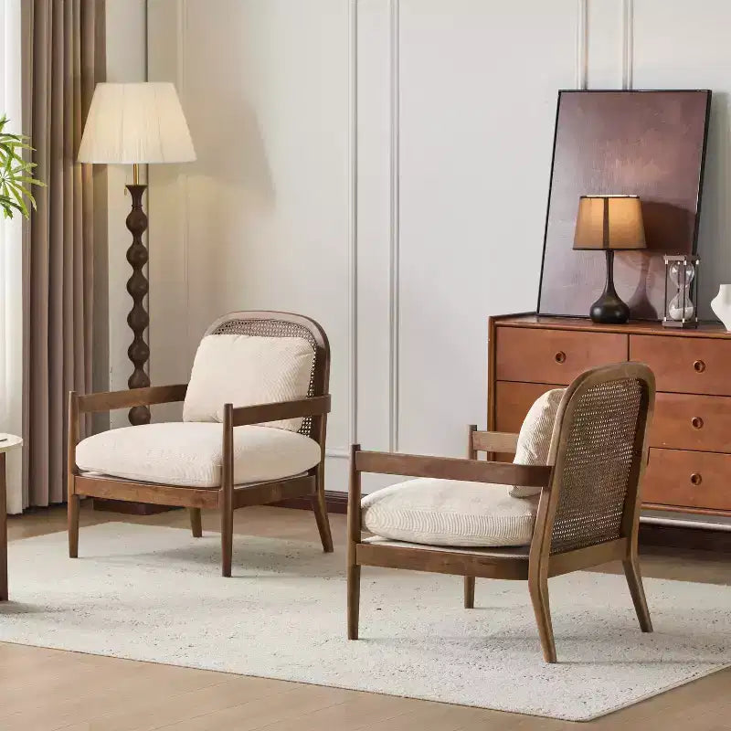 Christopher Knight Home Zuka, Chaises de salle à manger modernes du milieu du siècle en rotin et bois avec coussins (Lot de 2)