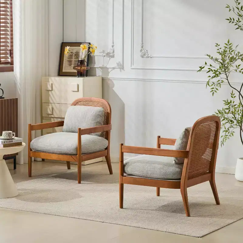 Christopher Knight Home Zuka, Chaises de salle à manger modernes du milieu du siècle en rotin et bois avec coussins (Lot de 2)