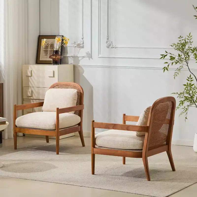 Christopher Knight Home Zuka, Chaises de salle à manger modernes du milieu du siècle en rotin et bois avec coussins (Lot de 2)