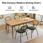 Lot de 2 chaises de salle à manger - Rembourrage en velours, style moderne du milieu du siècle, dossier en rotin, pieds en métal robustes, parfaites pour la cuisine, le salon, la réception.