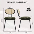 Lot de 2 chaises de salle à manger - Rembourrage en velours, style moderne du milieu du siècle, dossier en rotin, pieds en métal robustes, parfaites pour la cuisine, le salon, la réception.