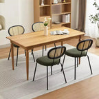 Lot de 2 chaises de salle à manger - Rembourrage en velours, style moderne du milieu du siècle, dossier en rotin, pieds en métal robustes, parfaites pour la cuisine, le salon, la réception.