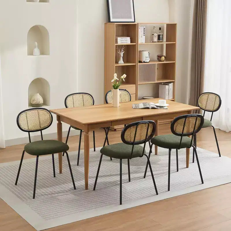 Lot de 2 chaises de salle à manger - Rembourrage en velours, style moderne du milieu du siècle, dossier en rotin, pieds en métal robustes, parfaites pour la cuisine, le salon, la réception.