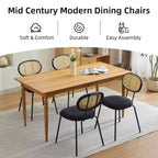 Lot de 2 chaises de salle à manger - Rembourrage en velours, style moderne du milieu du siècle, dossier en rotin, pieds en métal robustes, parfaites pour la cuisine, le salon, la réception.
