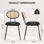 Lot de 2 chaises de salle à manger - Rembourrage en velours, style moderne du milieu du siècle, dossier en rotin, pieds en métal robustes, parfaites pour la cuisine, le salon, la réception.