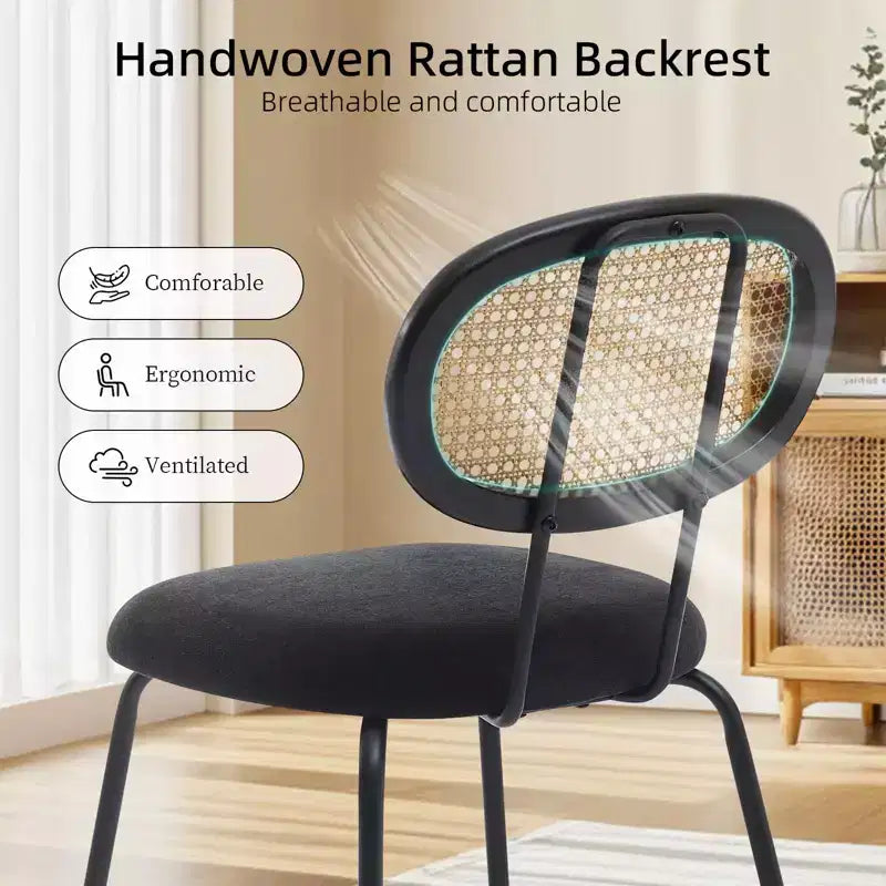 Lot de 2 chaises de salle à manger - Rembourrage en velours, style moderne du milieu du siècle, dossier en rotin, pieds en métal robustes, parfaites pour la cuisine, le salon, la réception.