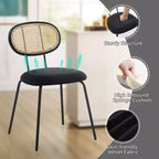 Lot de 2 chaises de salle à manger - Rembourrage en velours, style moderne du milieu du siècle, dossier en rotin, pieds en métal robustes, parfaites pour la cuisine, le salon, la réception.