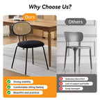 Lot de 2 chaises de salle à manger - Rembourrage en velours, style moderne du milieu du siècle, dossier en rotin, pieds en métal robustes, parfaites pour la cuisine, le salon, la réception.