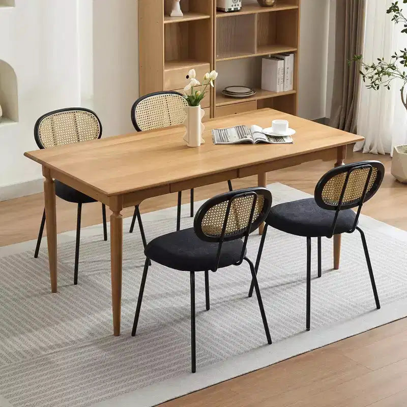Lot de 2 chaises de salle à manger - Rembourrage en velours, style moderne du milieu du siècle, dossier en rotin, pieds en métal robustes, parfaites pour la cuisine, le salon, la réception.