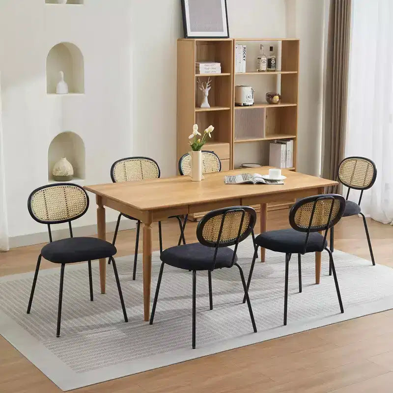 Lot de 2 chaises de salle à manger - Rembourrage en velours, style moderne du milieu du siècle, dossier en rotin, pieds en métal robustes, parfaites pour la cuisine, le salon, la réception.