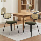 Lot de 2 chaises de salle à manger - Rembourrage en velours, style moderne du milieu du siècle, dossier en rotin, pieds en métal robustes, parfaites pour la cuisine, le salon, la réception.