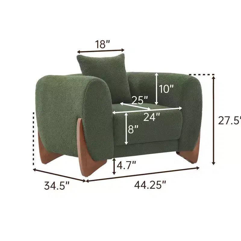 Fauteuil d'appoint moderne du milieu du siècle avec tissu en laine d'agneau, chaises de salon rembourrées avec coussin lombaire - Morden Fort