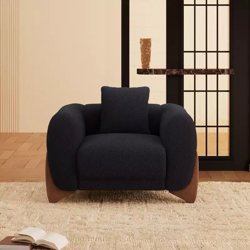 Fauteuil d'appoint moderne du milieu du siècle avec tissu en laine d'agneau, chaises de salon rembourrées avec coussin lombaire - Morden Fort