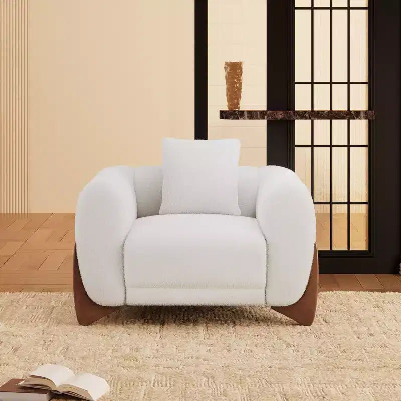Fauteuil d'appoint moderne du milieu du siècle avec tissu en laine d'agneau, chaises de salon rembourrées avec coussin lombaire - Morden Fort