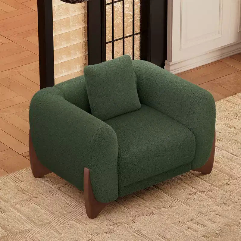 Fauteuil d'appoint moderne du milieu du siècle avec tissu en laine d'agneau, chaises de salon rembourrées avec coussin lombaire - Morden Fort