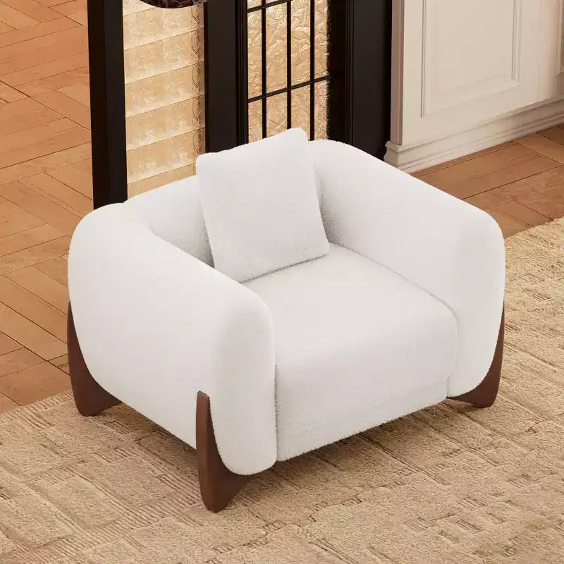 Fauteuil d'appoint moderne du milieu du siècle avec tissu en laine d'agneau, chaises de salon rembourrées avec coussin lombaire - Morden Fort