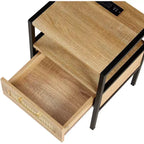 Table de chevet Acekool en rotin avec station de charge, tiroir et étagère ouverte, table d'appoint compacte pour chambre et salon, naturelle