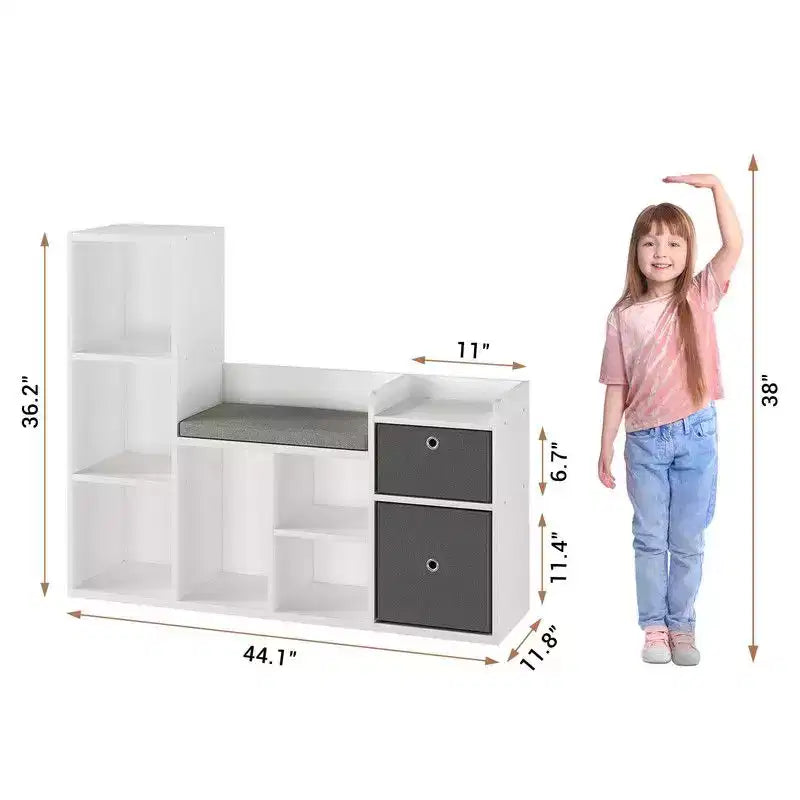 Étagère pour livres pour enfantsBibliothèque pour enfants avec coussin d'assise doux Meuble de rangement pour jouets et coin lecture pour enfants, Meuble de rangement pour enfants de 112 cm