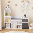 Étagère pour livres pour enfantsBibliothèque pour enfants avec coussin d'assise doux Meuble de rangement pour jouets et coin lecture pour enfants, Meuble de rangement pour enfants de 112 cm
