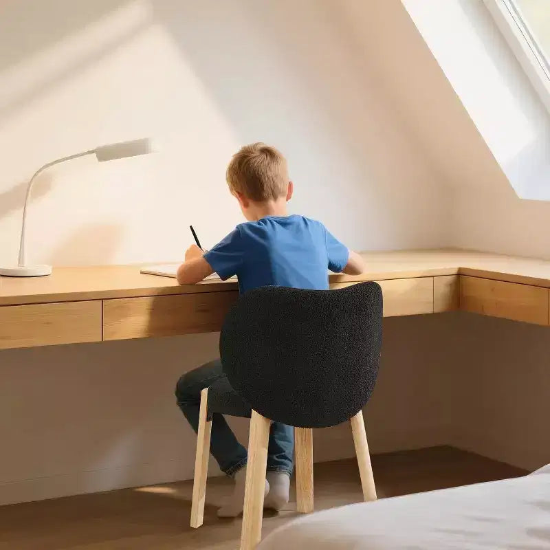 Mignonne Chaise Coiffeuse avec Dossier Cœur, Tabouret de Maquillage Moderne en Tissu Teddy pour Chambre, Bureau, Salle à Manger et Salon