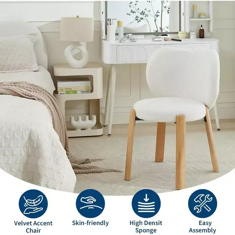 Mignonne Chaise Coiffeuse avec Dossier Cœur, Tabouret de Maquillage Moderne en Tissu Teddy pour Chambre, Bureau, Salle à Manger et Salon