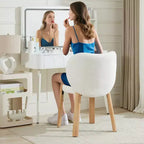 Mignonne Chaise Coiffeuse avec Dossier Cœur, Tabouret de Maquillage Moderne en Tissu Teddy pour Chambre, Bureau, Salle à Manger et Salon