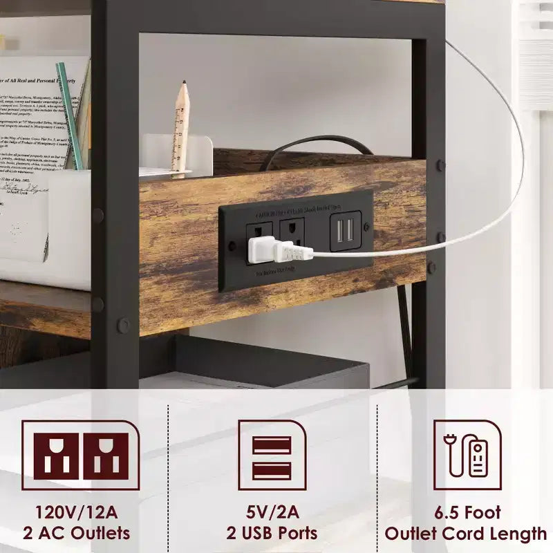 Support d'imprimante, Chariot d'imprimante mobile à 4 niveaux avec 2 prises et 2 ports USB - Support industriel à roulettes (Bureau à domicile/Scanner/Télécopieur)