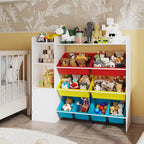 Meuble de rangement pour jouets pour enfants avec 8 bacs amovibles et étagère, grande malle à jouets pour salle d'étude, chambre à coucher, chambre d'enfant, salle de classe et nurserie