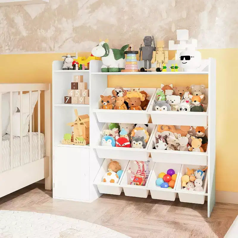 Meuble de rangement pour jouets pour enfants avec 8 bacs amovibles et étagère, grande malle à jouets pour salle d'étude, chambre à coucher, chambre d'enfant, salle de classe et nurserie