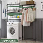57,4 support de rangement au-dessus de la laveuse et de la sécheuse avec porte-serviettes réglables, panier à linge et crochets, organisation compacte pour la buanderie