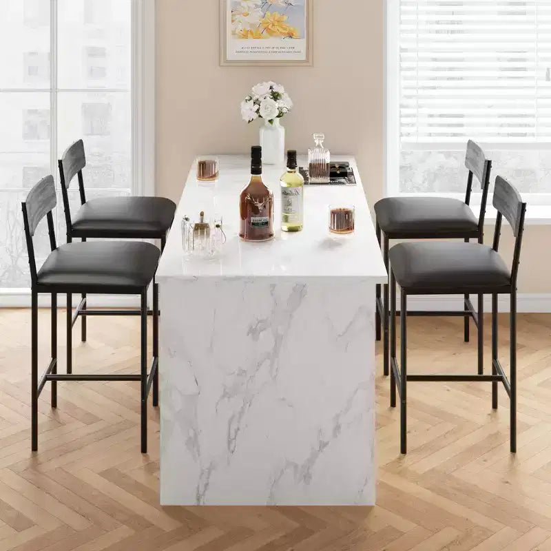 Lot de 4 tabourets de bar, tabourets de bar de cuisine avec repose-pieds, tabourets de bar rembourrés hauteur comptoir, chaises de bar avec dossier pour îlot de cuisine, appartement