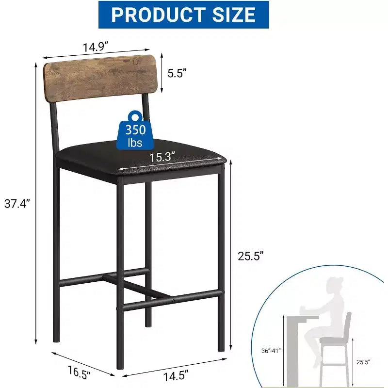 Lot de 4 tabourets de bar, tabourets de bar de cuisine avec repose-pieds, tabourets de bar rembourrés hauteur comptoir, chaises de bar avec dossier pour îlot de cuisine, appartement