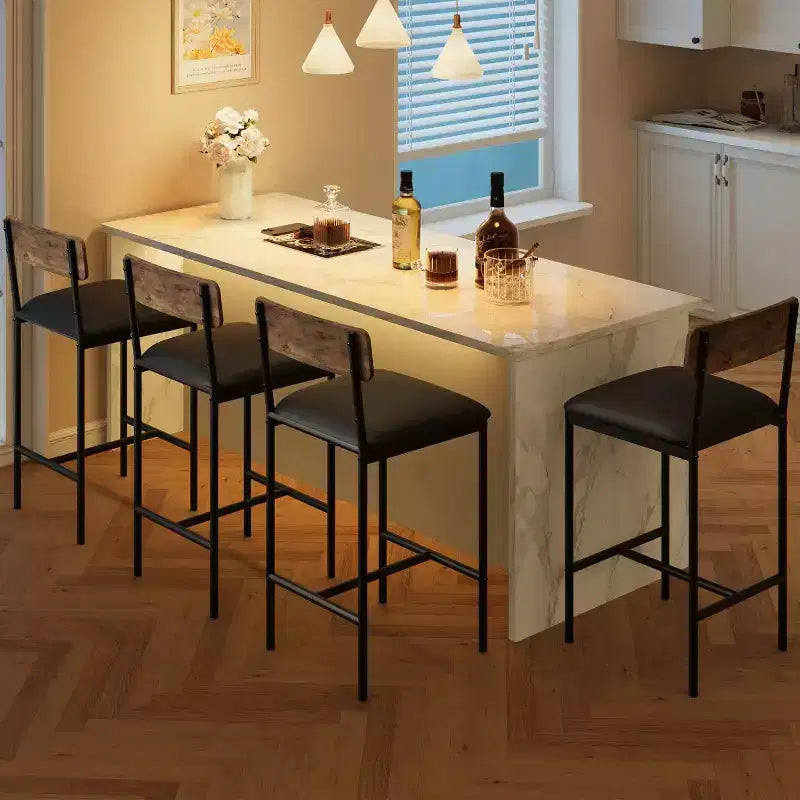Lot de 4 tabourets de bar, tabourets de bar de cuisine avec repose-pieds, tabourets de bar rembourrés hauteur comptoir, chaises de bar avec dossier pour îlot de cuisine, appartement