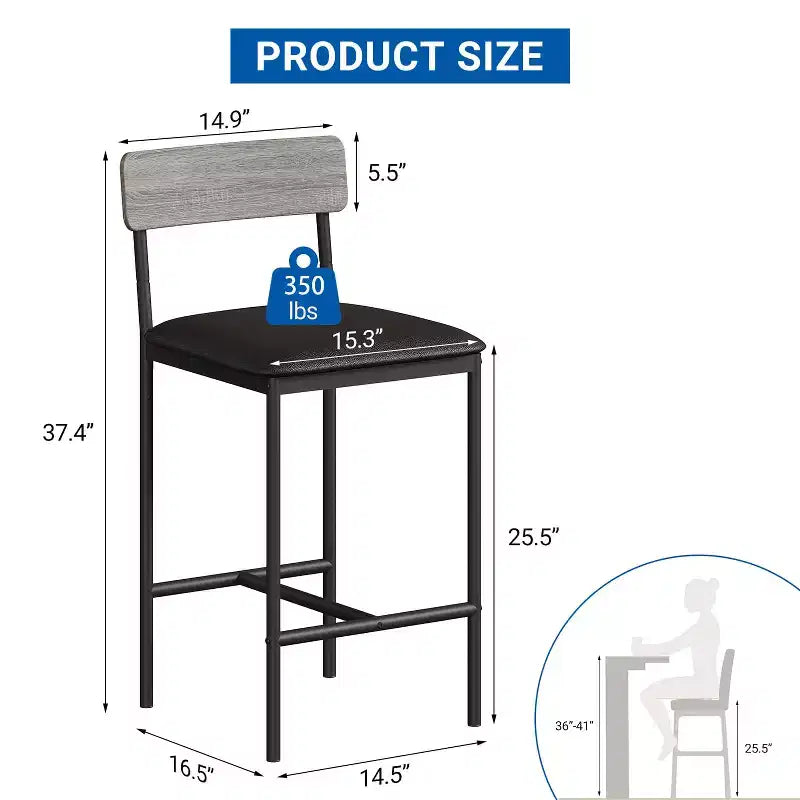 Lot de 4 tabourets de bar, tabourets de bar de cuisine avec repose-pieds, tabourets de bar rembourrés hauteur comptoir, chaises de bar avec dossier pour îlot de cuisine, appartement