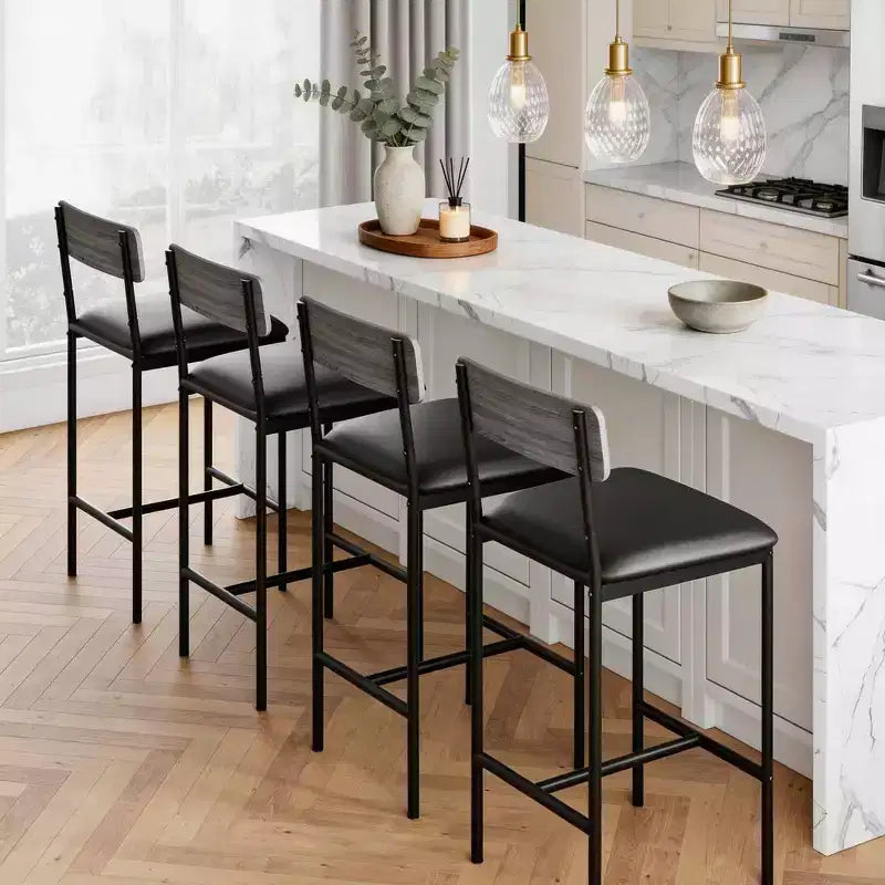 Lot de 4 tabourets de bar, tabourets de bar de cuisine avec repose-pieds, tabourets de bar rembourrés hauteur comptoir, chaises de bar avec dossier pour îlot de cuisine, appartement