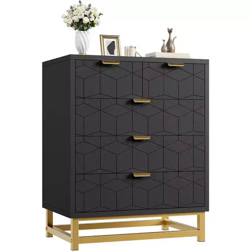Acekool Modern 5-Drawer Storage Cabinet with Metal Handles for Bedroom, Living Room, or Entryway  White with Gold Metal Legs