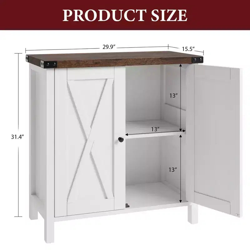 Lot de 2 armoires de rangement de style ferme avec 2 portes et étagères réglables, buffet pour salon, salle à manger, entrée, blanc + marron